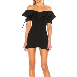 Tularosa Piper Mini Dress Off Shoulder Ruffle Puff Sleeve Black Sz. S